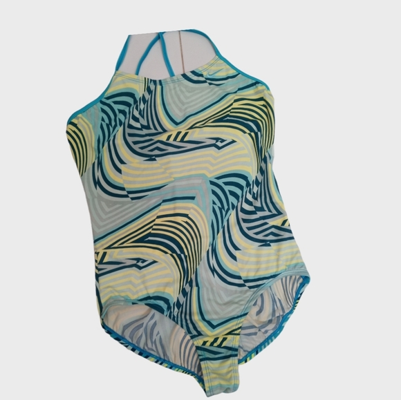 Nike Swimsuit / Yellow/Aquamarine/Navy Blue Color XL 156-166 CM 13-15 YRS Size - Picture 5 of 14